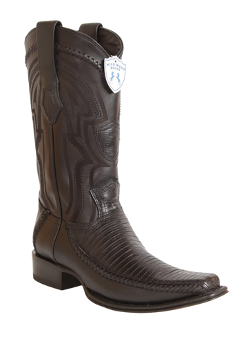 Wild West 277LFI0705 Men's Black Genuine Teju Lizard/Deer European Square Toe Cowboy Boots