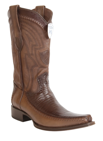 Wild West 277LFI0716 Men's Faded Brown Genuine Teju Lizard/Deer European Square Toe Cowboy Boots