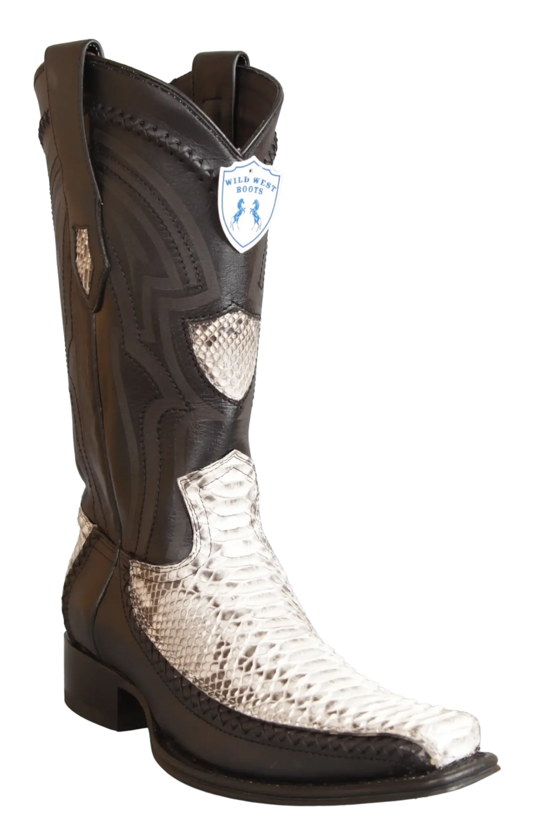 Wild West 277LFI5749 Men's Natural Black Genuine Python/Deer European Square Toe Cowboy Boots