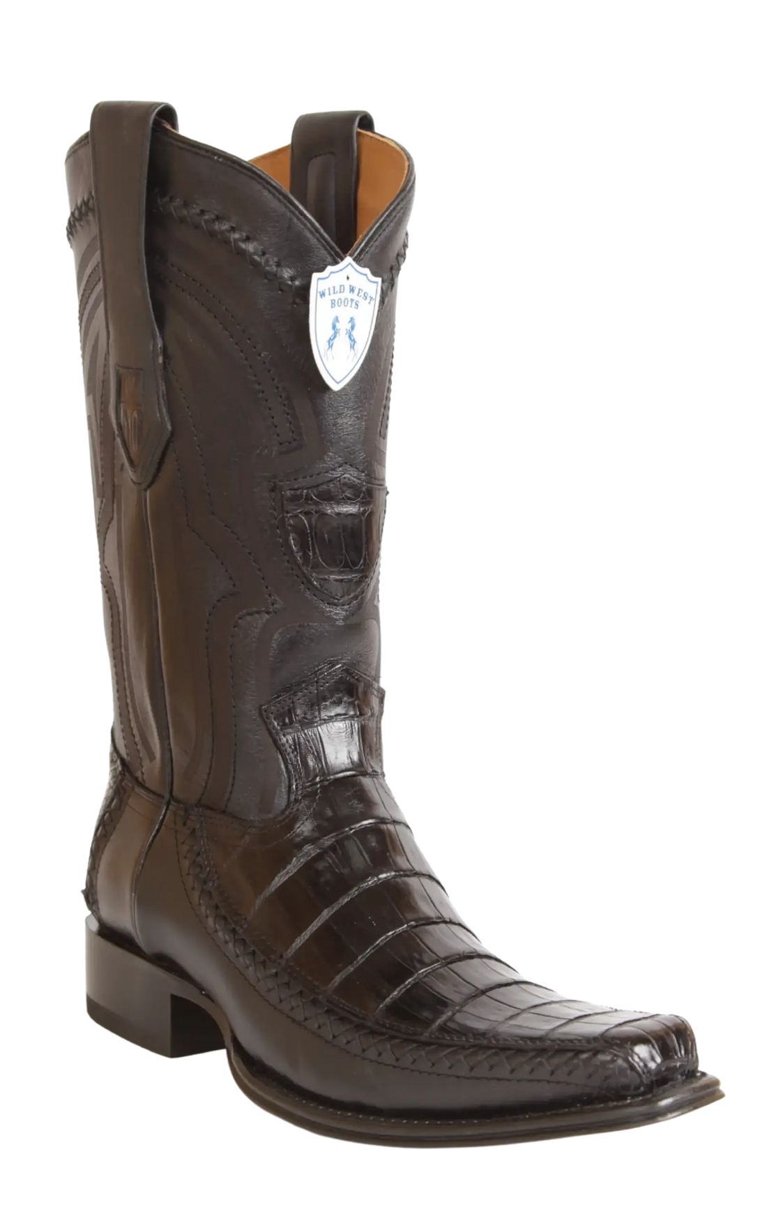 Wild West 277LFI8205 Men's Black Genuine Caiman Crocodile Belly/Deer European Square Toe Cowboy Boots