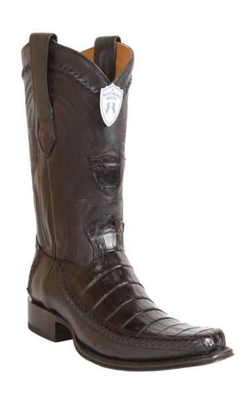 Wild West 277LFI8205 Men's Black Genuine Caiman Crocodile Belly/Deer European Square Toe Cowboy Boots
