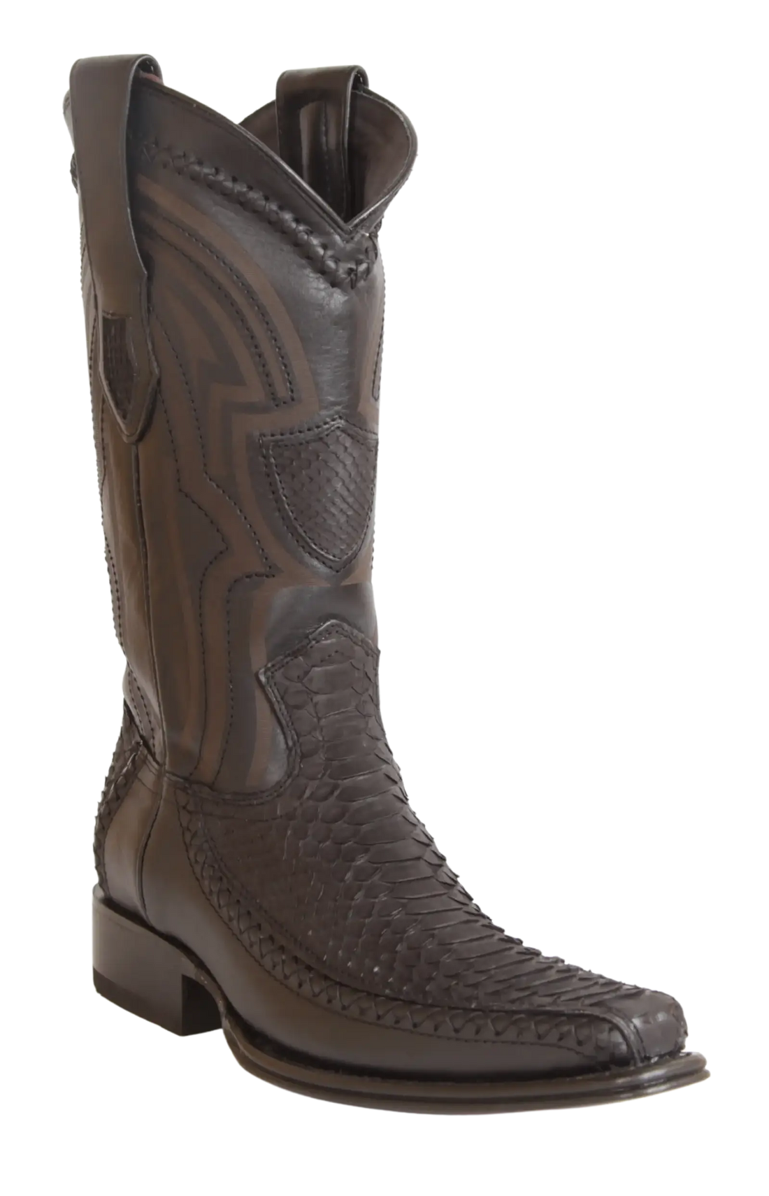 Wild West 277LFIN5705 Men's Nubuck Black Genuine Python/Deer European Square Toe Cowboy Boots