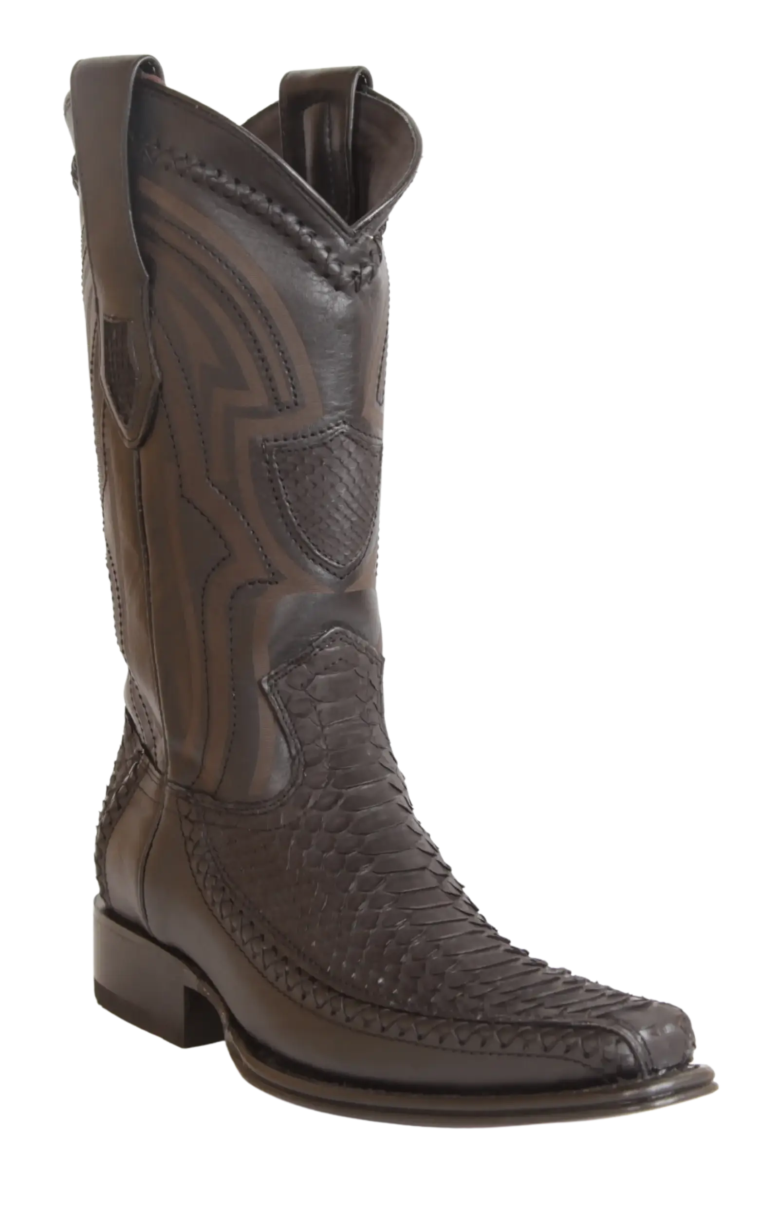 Wild West 277LFIN5705 Men's Nubuck Black Genuine Python/Deer European Square Toe Cowboy Boots