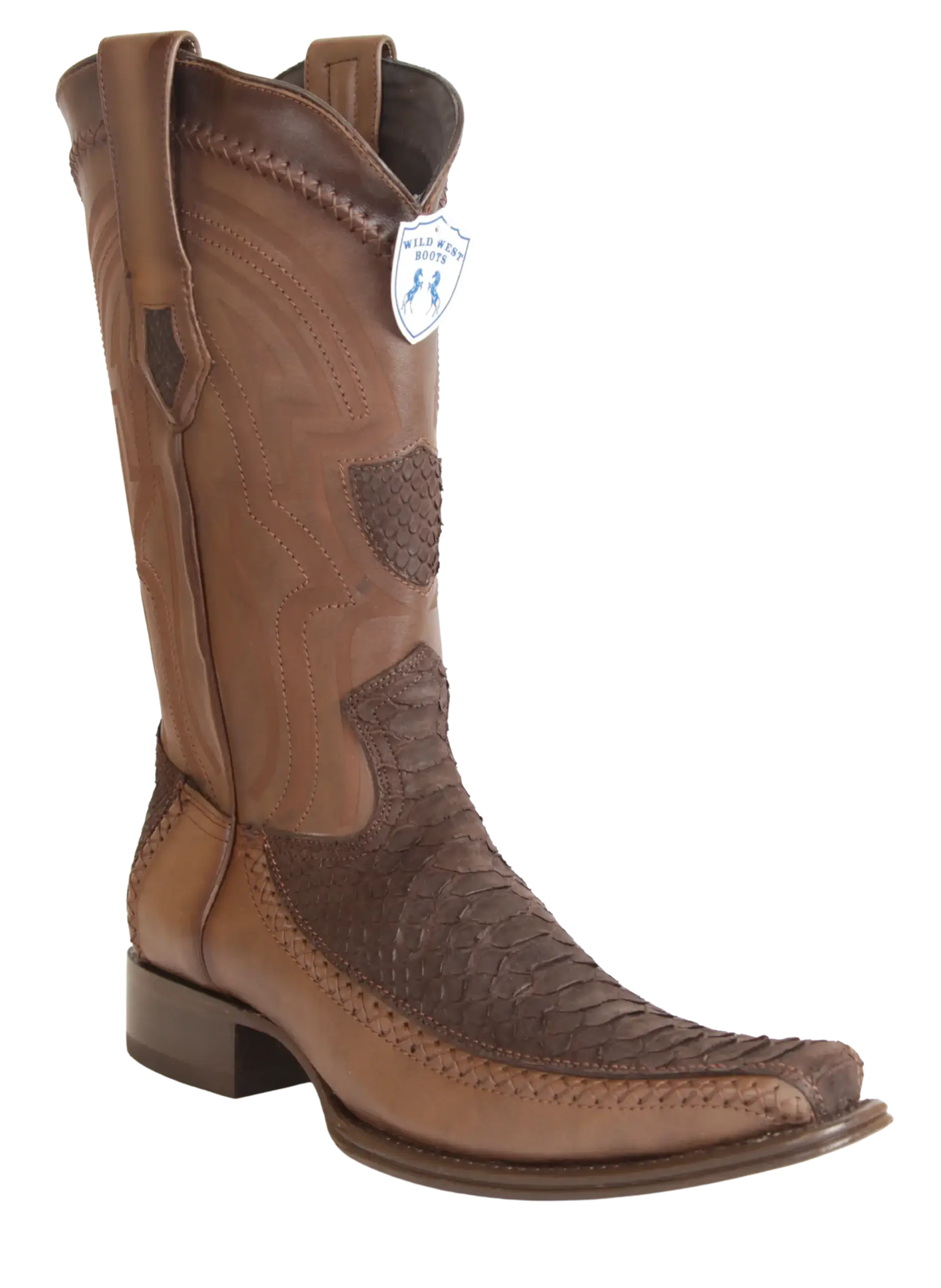 Wild West 277LFIN5707 Men's Nubuck Brown Genuine Python/Deer European Square Toe Cowboy Boots