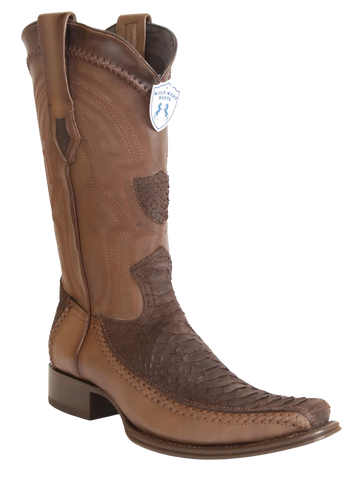 Wild West 277LFIN5707 Men's Nubuck Brown Genuine Python/Deer European Square Toe Cowboy Boots