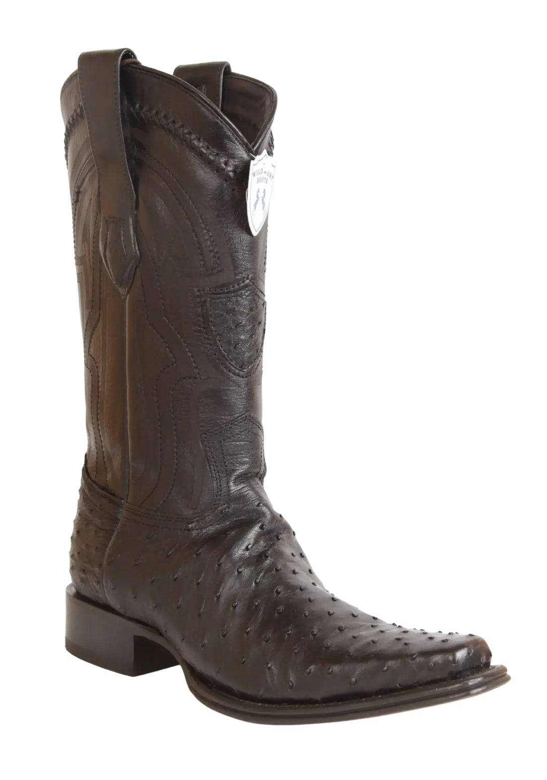 Wild West 277LI0305 Men's Black Genuine Ostrich European Square Toe Cowboy Boots