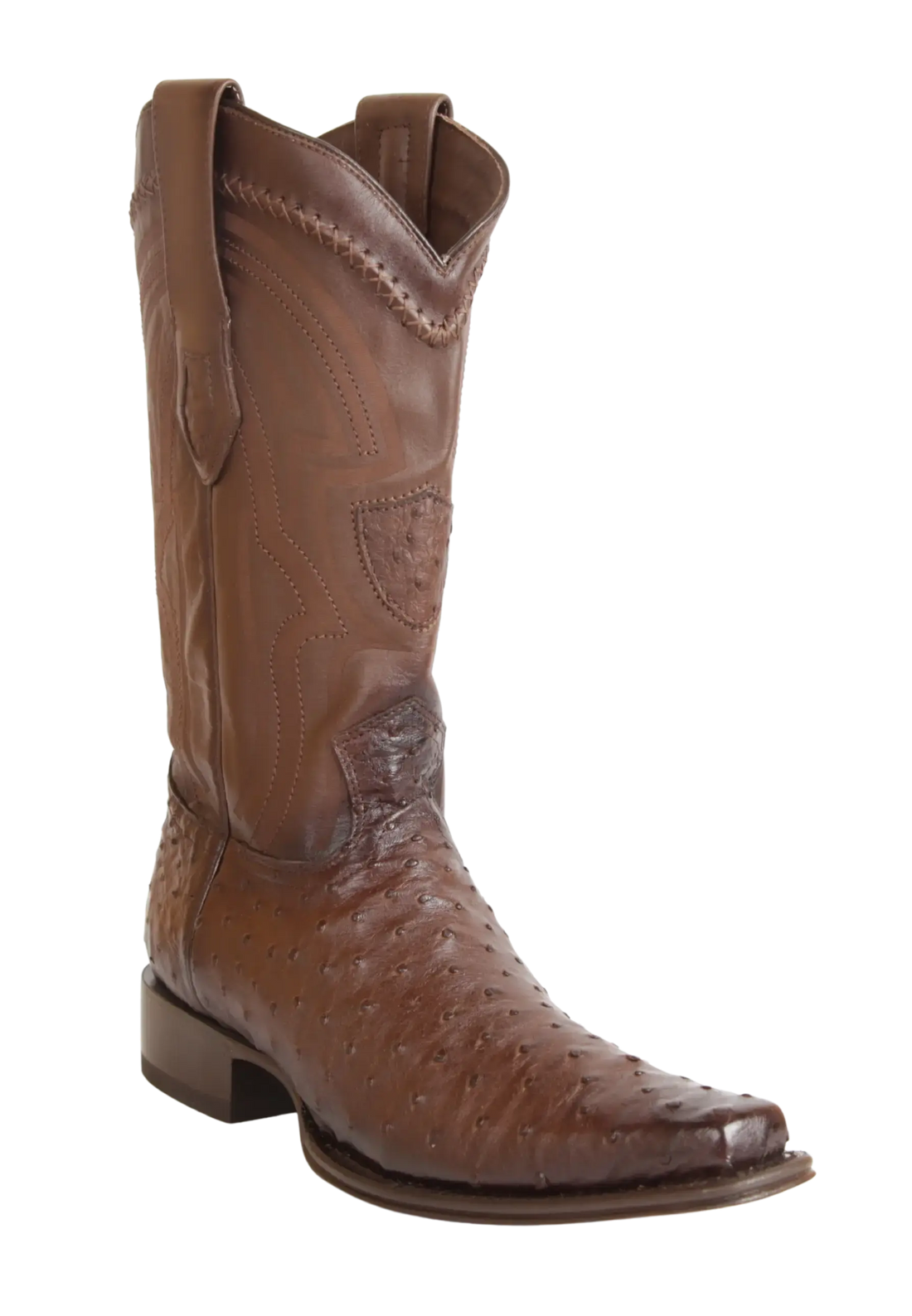 Wild West 277LI0316 Men's Faded Brown Genuine Ostrich European Square Toe Cowboy Boots