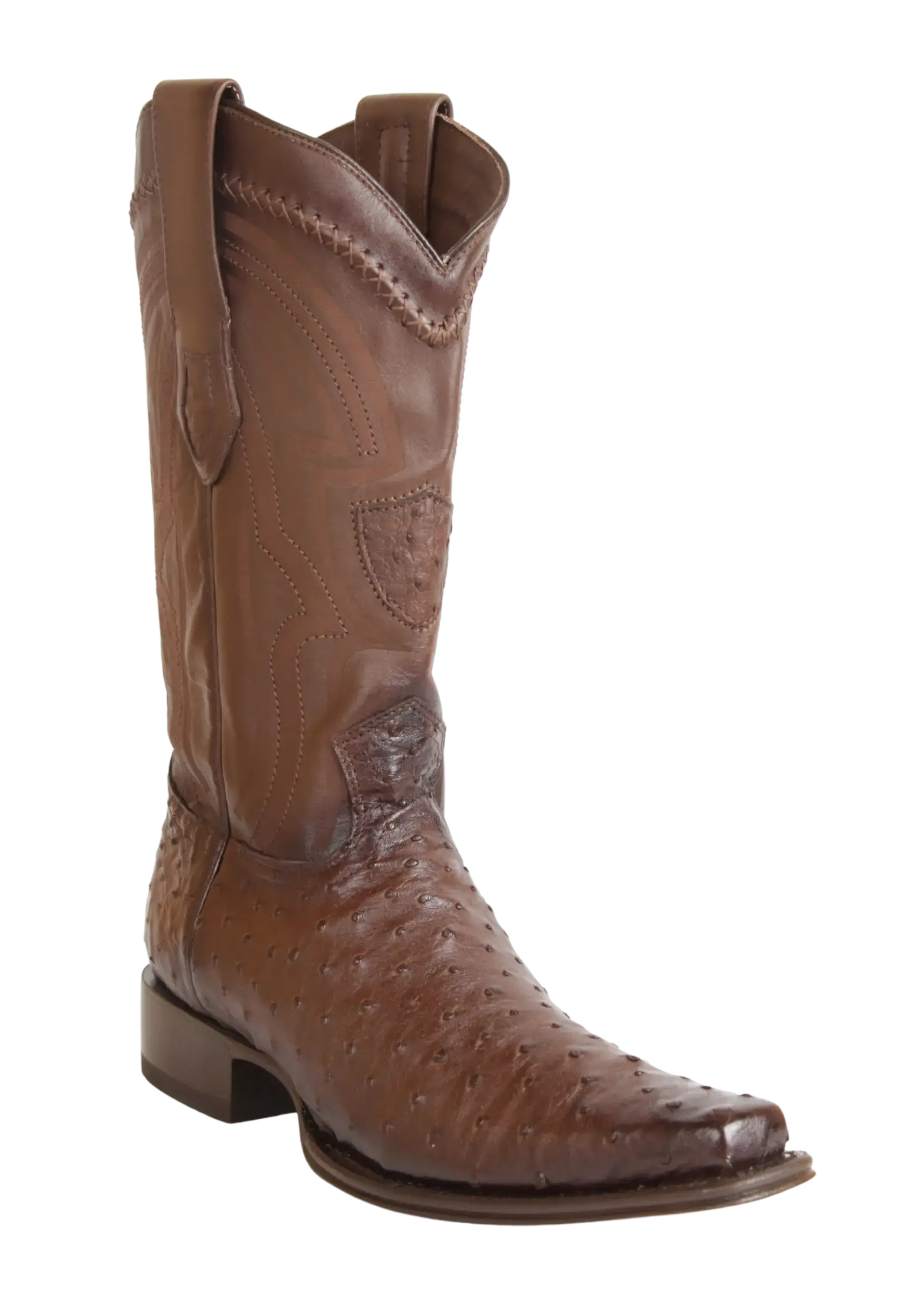 Wild West 277LI0316 Men's Faded Brown Genuine Ostrich European Square Toe Cowboy Boots