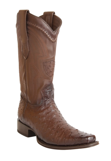 Wild West 277LI0316 Men's Faded Brown Genuine Ostrich European Square Toe Cowboy Boots