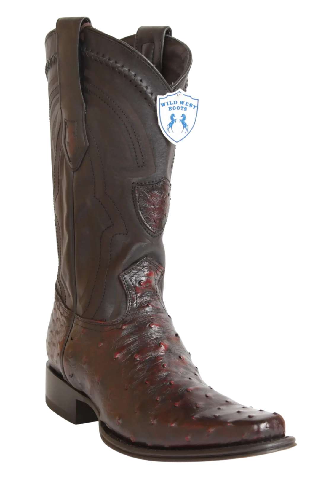 Wild West 277LI0318 Men's Black Cherry Genuine Ostrich European Square Toe Cowboy Boots