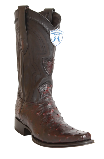 Wild West 277LI0318 Men's Black Cherry Genuine Ostrich European Square Toe Cowboy Boots
