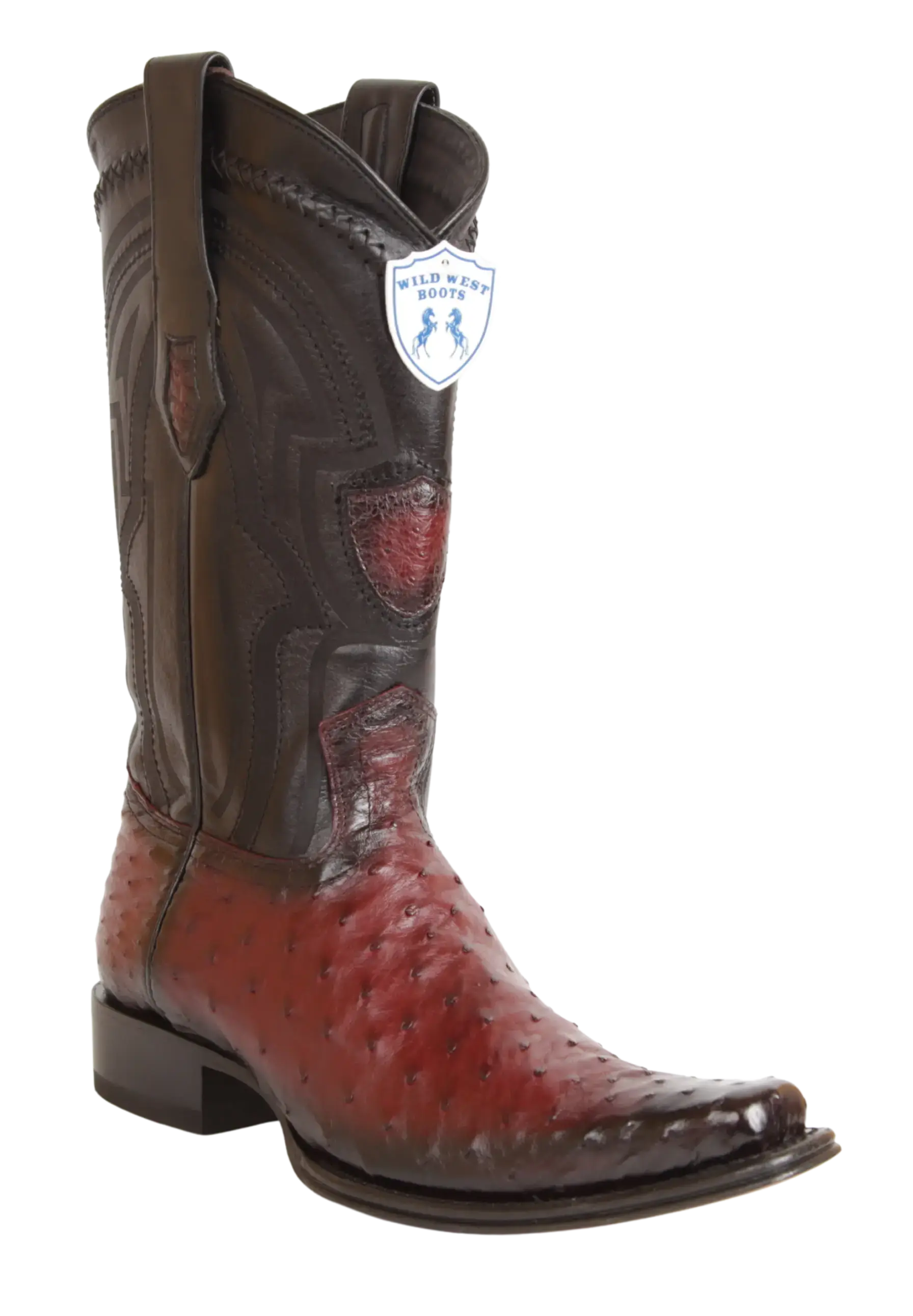 Wild West 277LI0343 Men's Faded Burgundy Genuine Ostrich European Square Toe Cowboy Boots