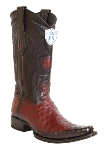 Wild West 277LI0343 Men's Faded Burgundy Genuine Ostrich European Square Toe Cowboy Boots