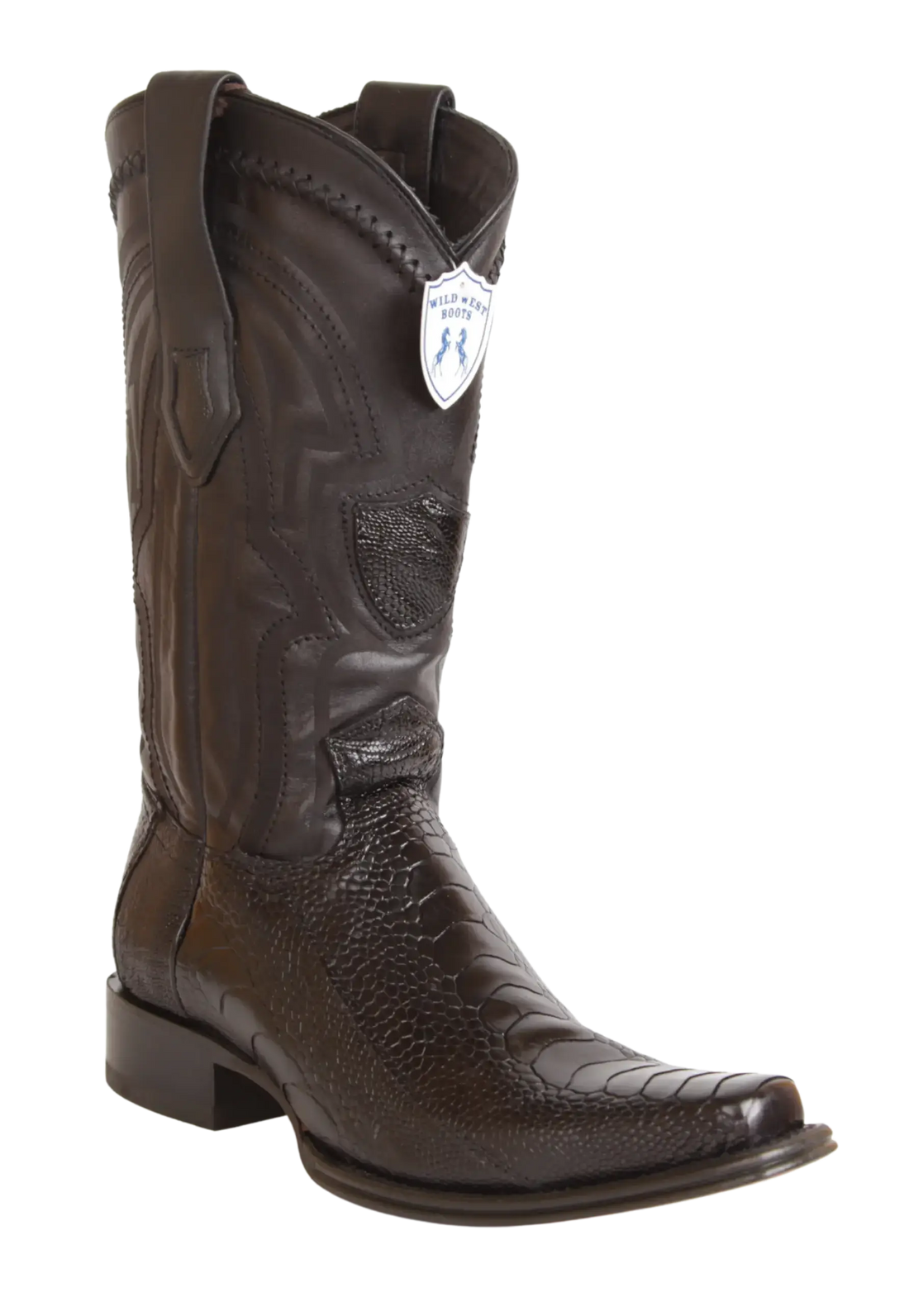 Wild West 277LI0505 Men's Black Genuine Ostrich Leg European Square Toe Cowboy Boots