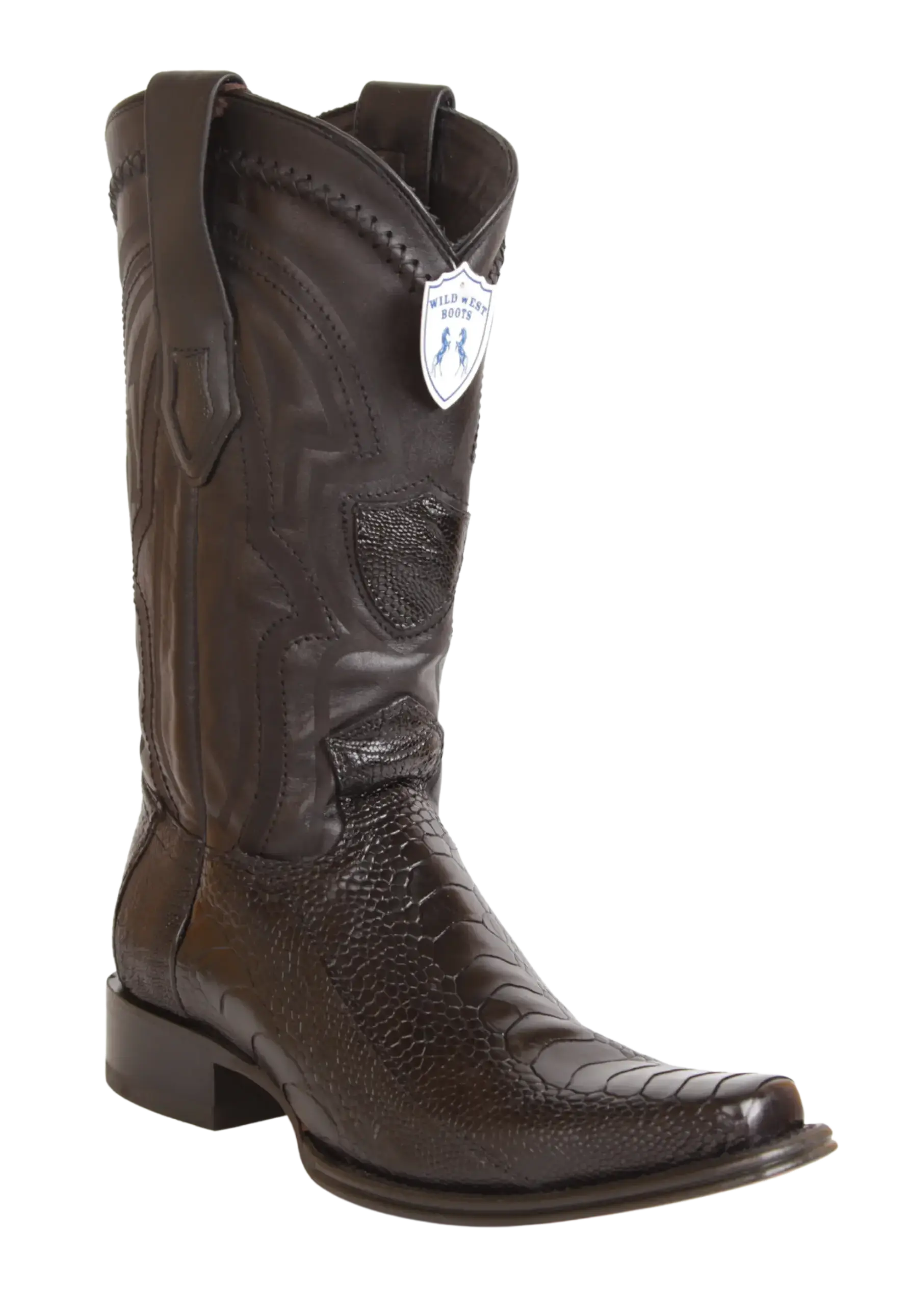 Wild West 277LI0505 Men's Black Genuine Ostrich Leg European Square Toe Cowboy Boots