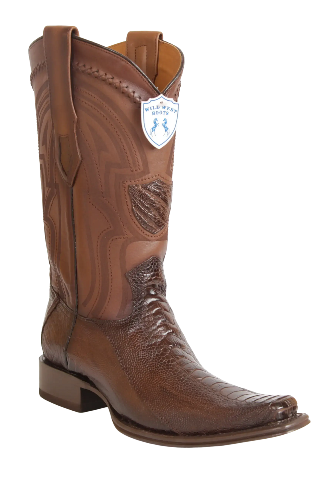 Wild West 277LI0516 Men's Faded Brown Genuine Ostrich Leg European Square Toe Cowboy Boots