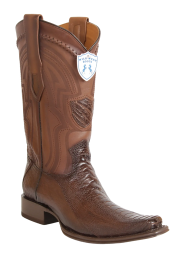 Wild West 277LI0516 Men's Faded Brown Genuine Ostrich Leg European Square Toe Cowboy Boots