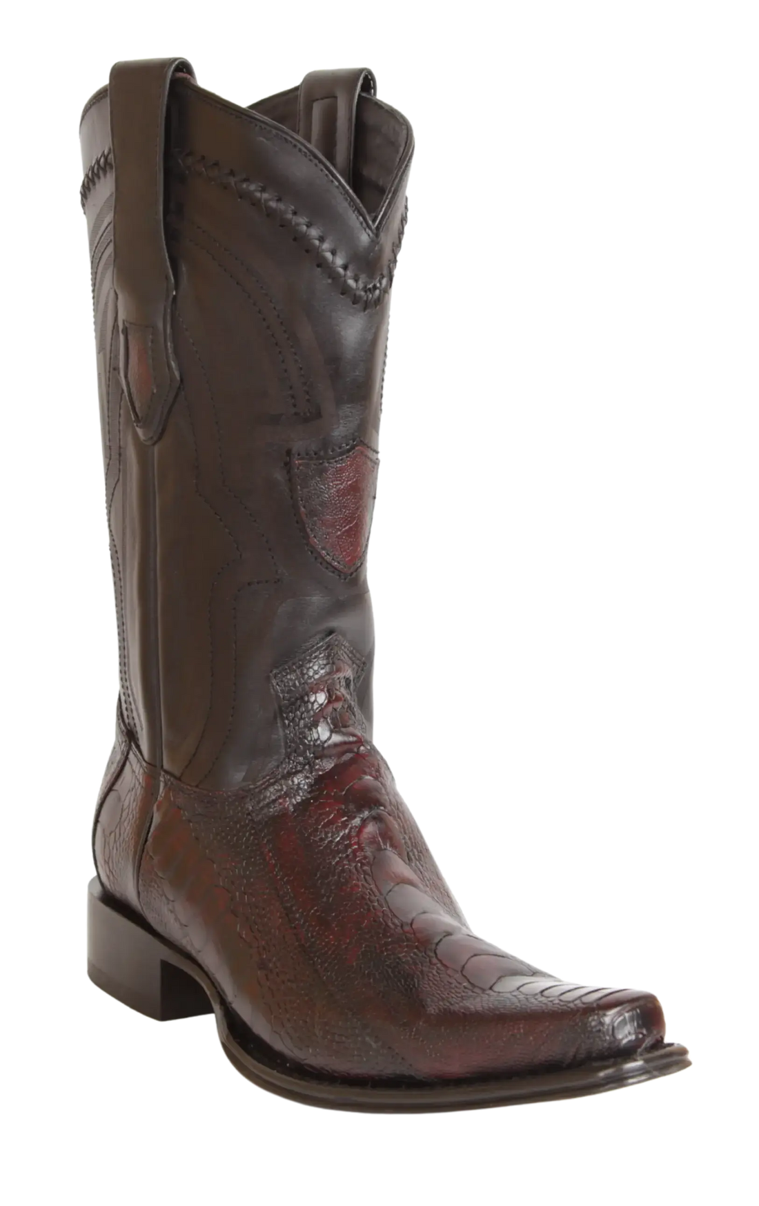 Wild West 277LI0518 Men's Black Cherry Genuine Ostrich Leg European Square Toe Cowboy Boots