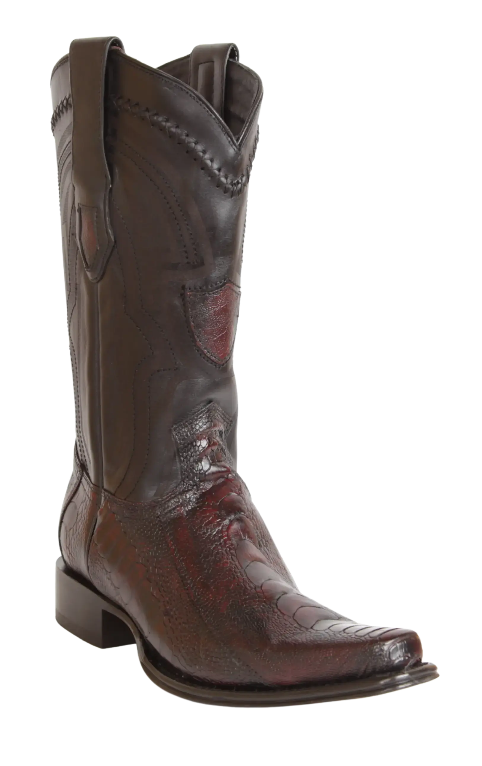 Wild West 277LI0518 Men's Black Cherry Genuine Ostrich Leg European Square Toe Cowboy Boots
