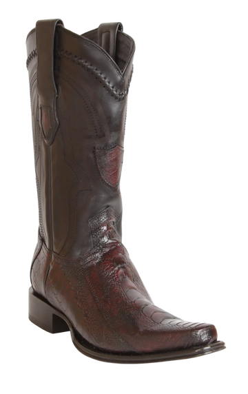 Wild West 277LI0518 Men's Black Cherry Genuine Ostrich Leg European Square Toe Cowboy Boots
