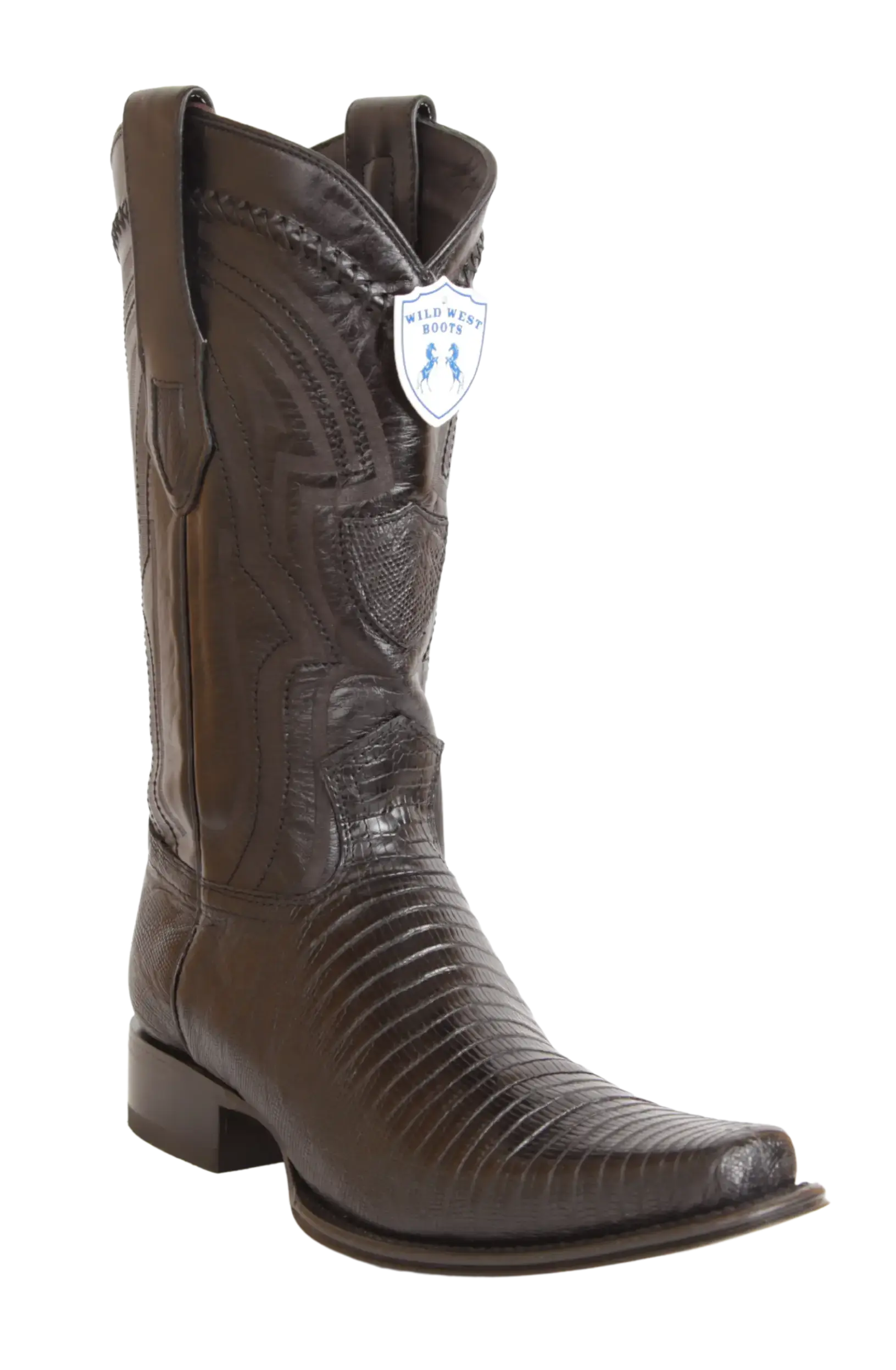 Wild West 277LI0705 Men's Black Genuine Teju Lizard European Square Toe Cowboy Boots