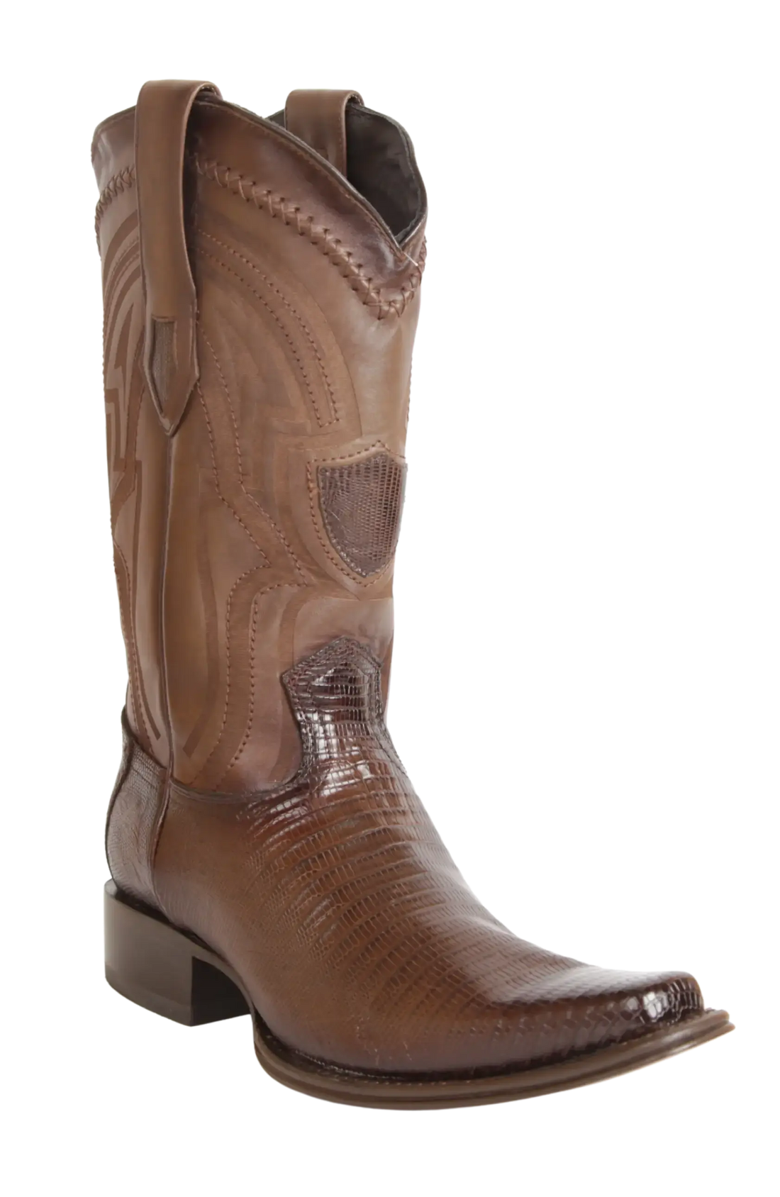 Wild West 277LI0716 Men's Faded Brown Genuine Teju Lizard European Square Toe Cowboy Boots