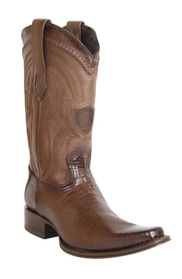 Wild West 277LI0716 Men's Faded Brown Genuine Teju Lizard European Square Toe Cowboy Boots