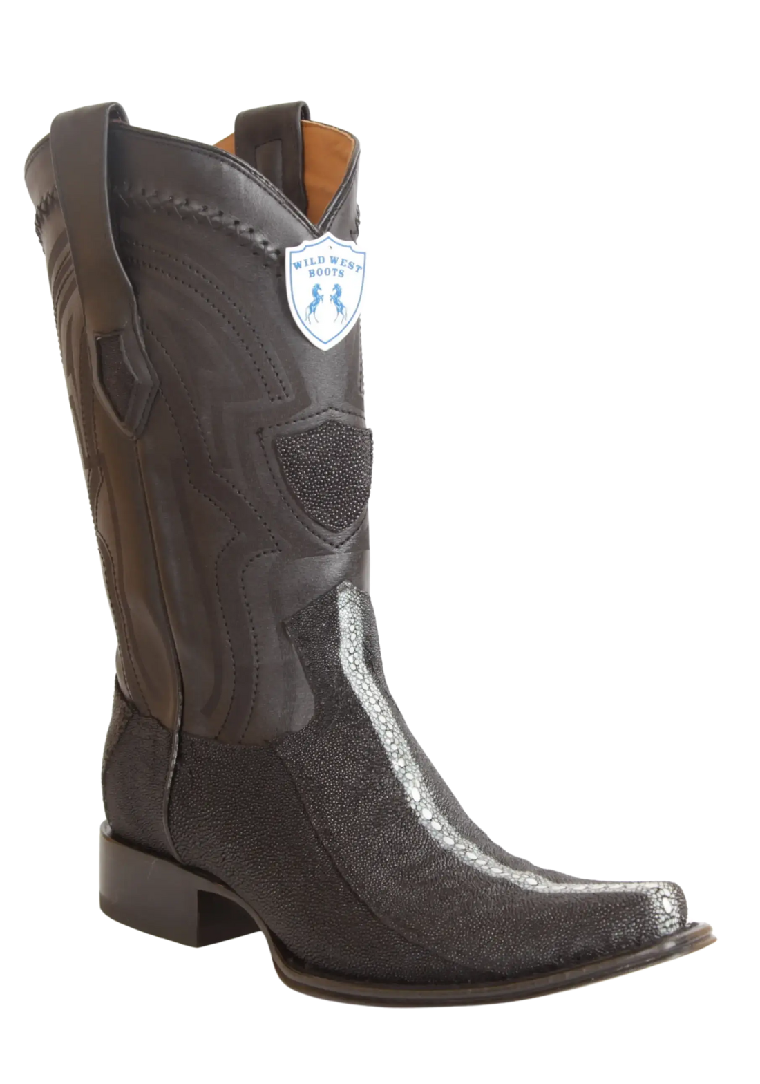 Wild West 277LI1105 Men's Black Genuine Rowstone Stingray European Square Toe Cowboy Boots