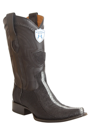 Wild West 277LI1105 Men's Black Genuine Rowstone Stingray European Square Toe Cowboy Boots