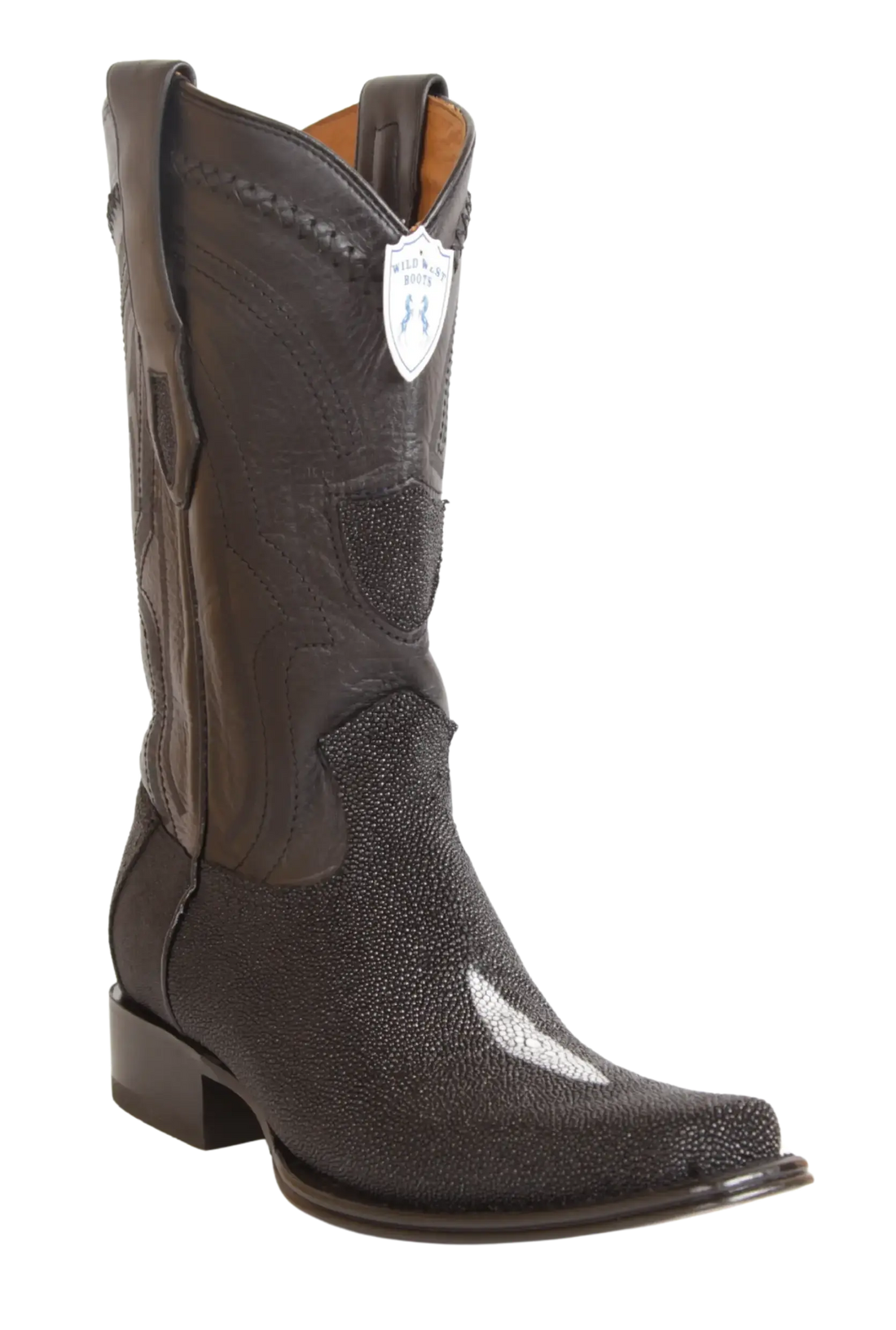 Wild West 277LI1205 Men's Black Genuine Single Stone Stingray European Square Toe Cowboy Boots