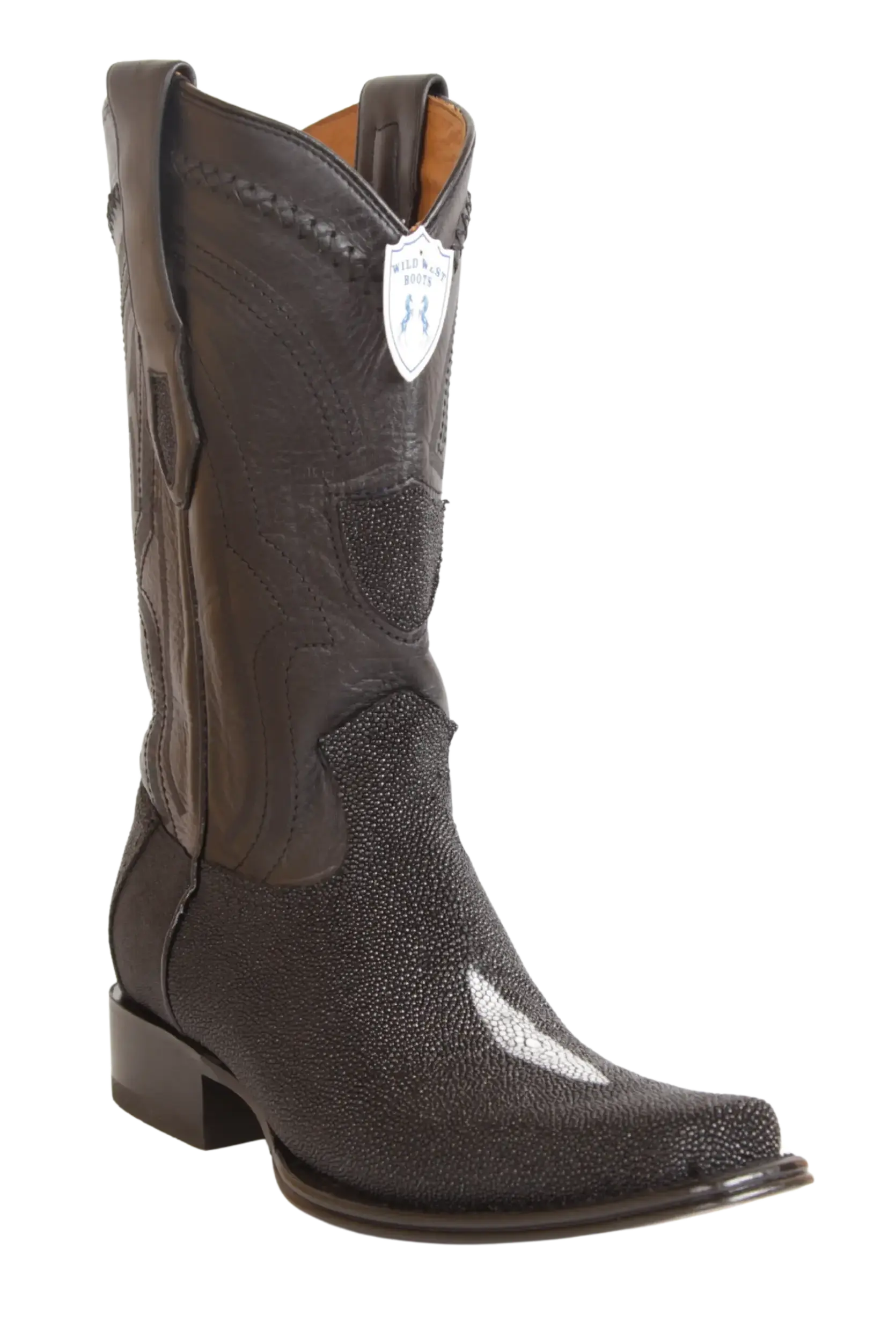 Wild West 277LI1205 Men's Black Genuine Single Stone Stingray European Square Toe Cowboy Boots
