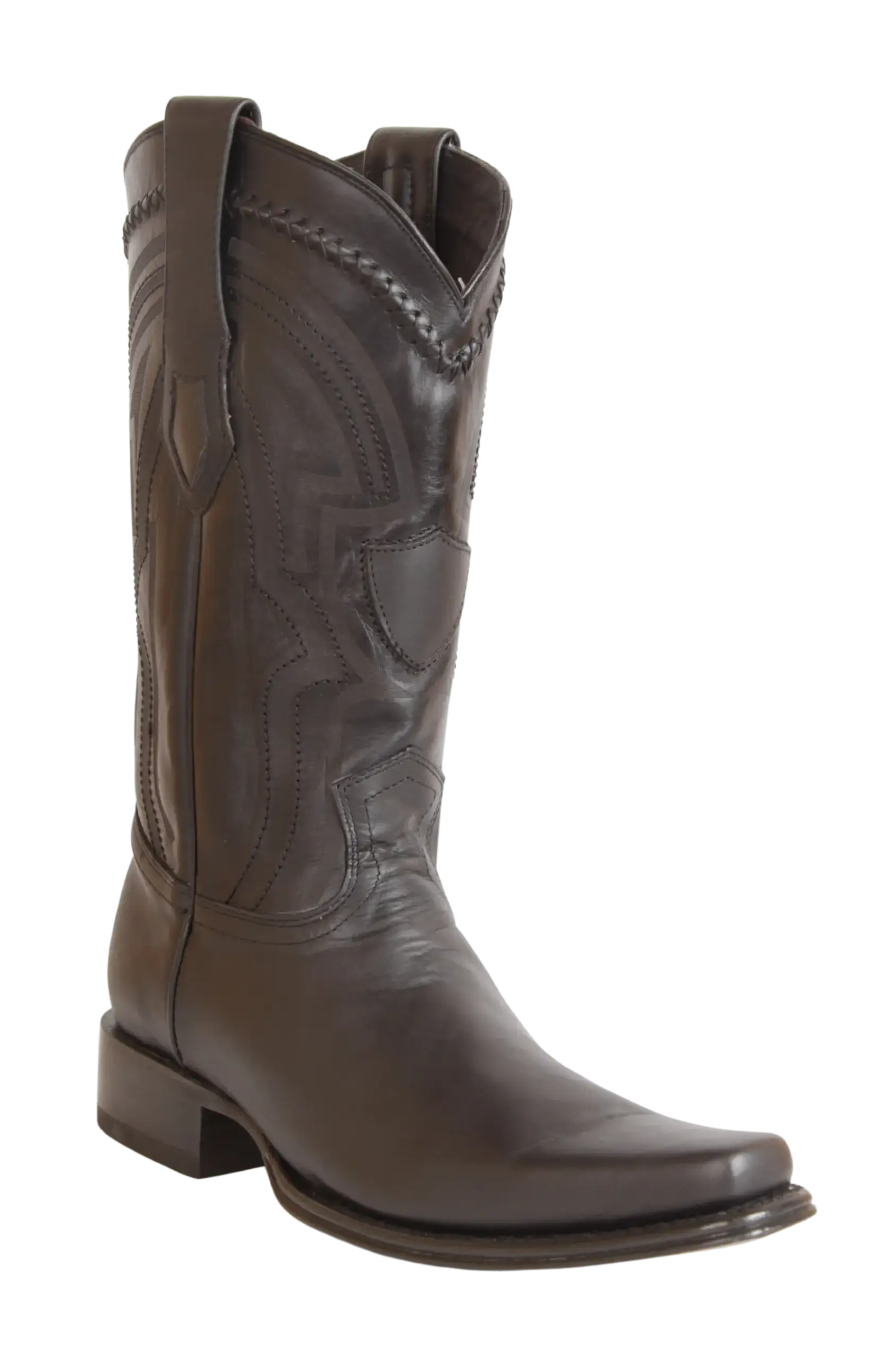 Wild West 277LI2605 Men's Black Genuine Leather European Square Toe Cowboy Boots