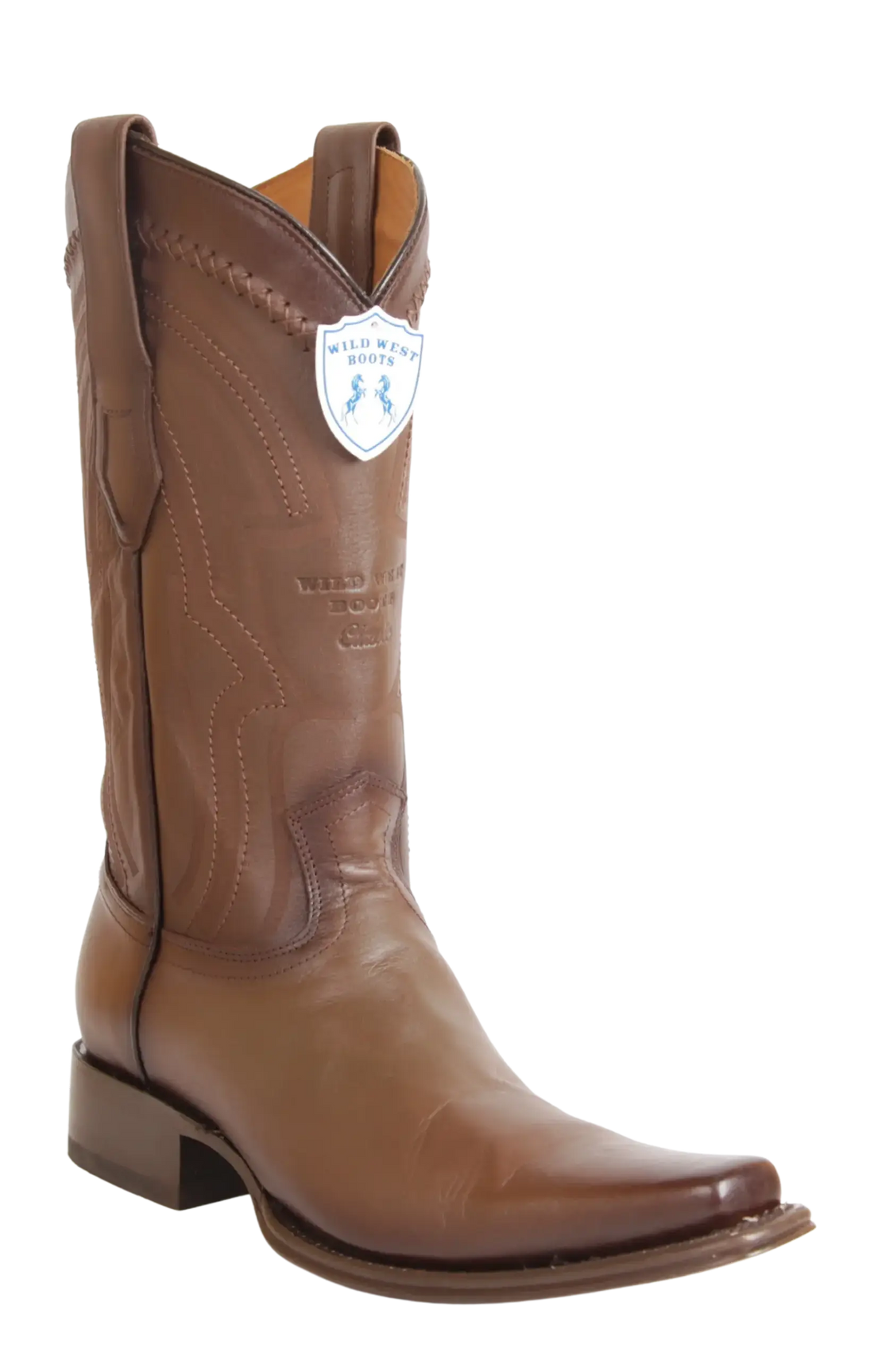 Wild West 277LI2616 Men's Faded Brown Genuine Leather European Square Toe Cowboy Boots