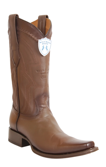 Wild West 277LI2616 Men's Faded Brown Genuine Leather European Square Toe Cowboy Boots