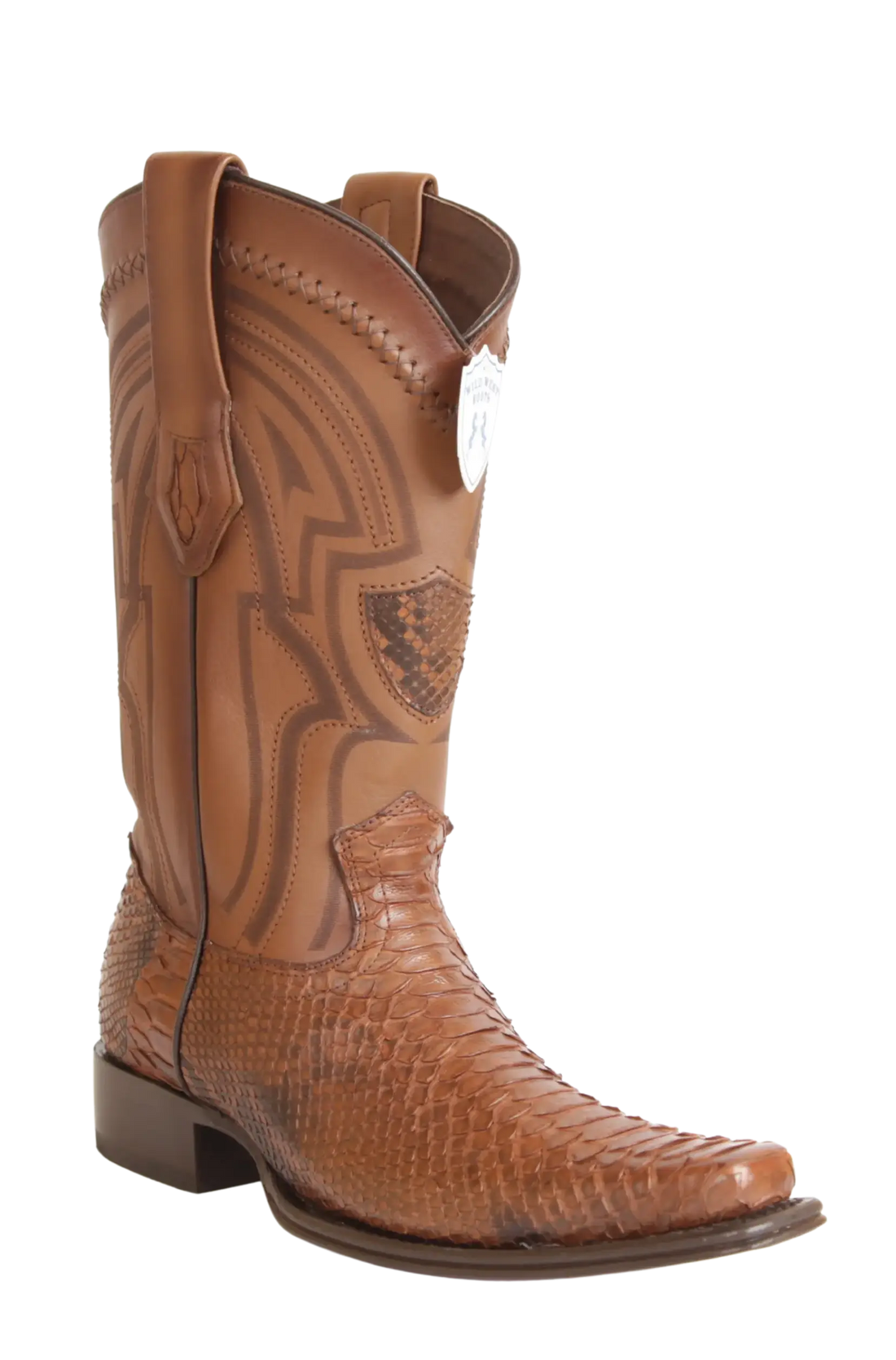 Wild West 277LI5766 Men's Porto Brown Genuine Python European Square Toe Cowboy Boots