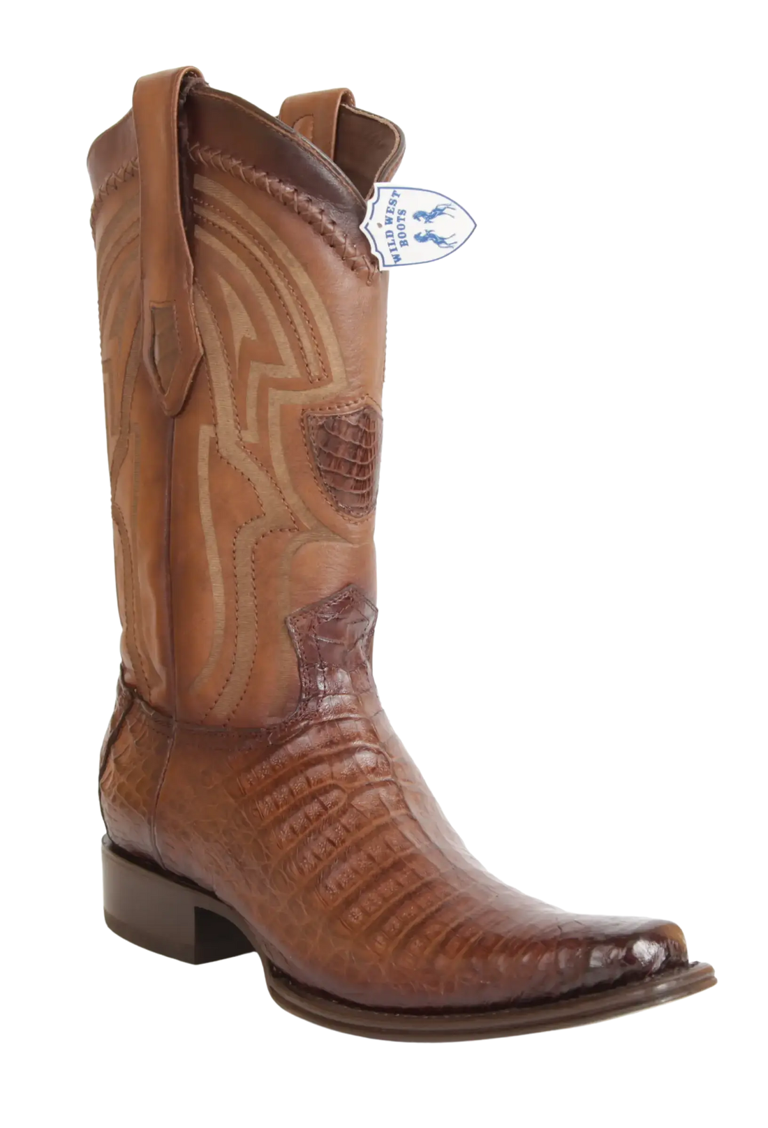 Wild West 277LI8216 Men's Faded Brown Genuine Caiman Crocodile Belly European Square Toe Cowboy Boots