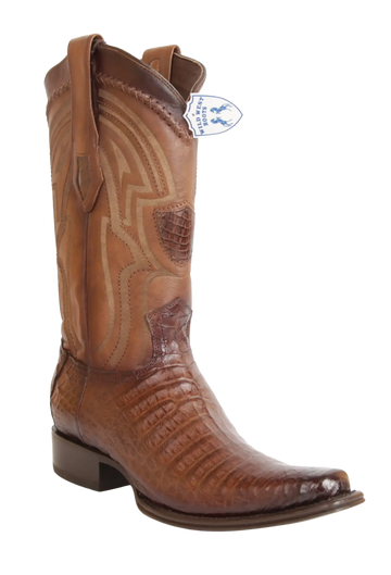 Wild West 277LI8216 Men's Faded Brown Genuine Caiman Crocodile Belly European Square Toe Cowboy Boots