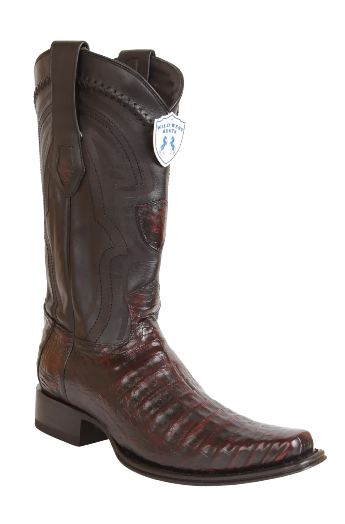 Wild West 277LI8218 Men's Black Cherry Genuine Caiman Crocodile Belly European Square Toe Cowboy Boots