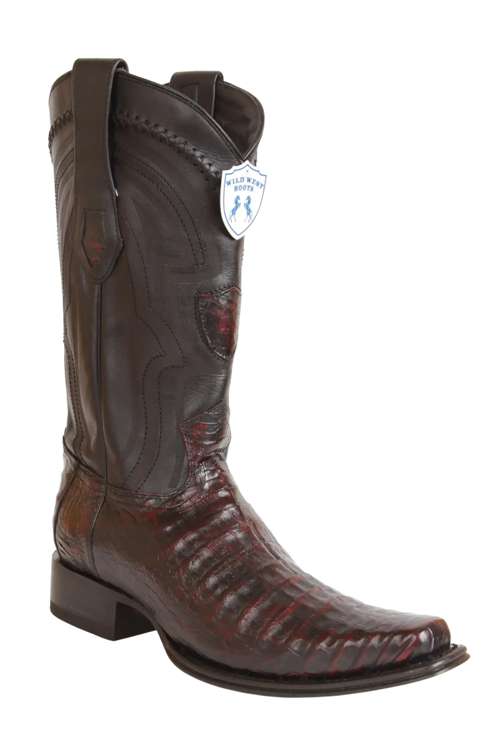 Wild West 277LI8218 Men's Black Cherry Genuine Caiman Crocodile Belly European Square Toe Cowboy Boots