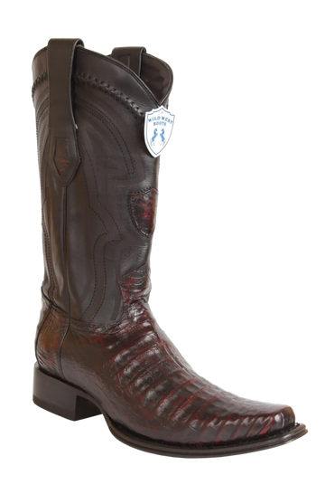 Wild West 277LI8218 Men's Black Cherry Genuine Caiman Crocodile Belly European Square Toe Cowboy Boots