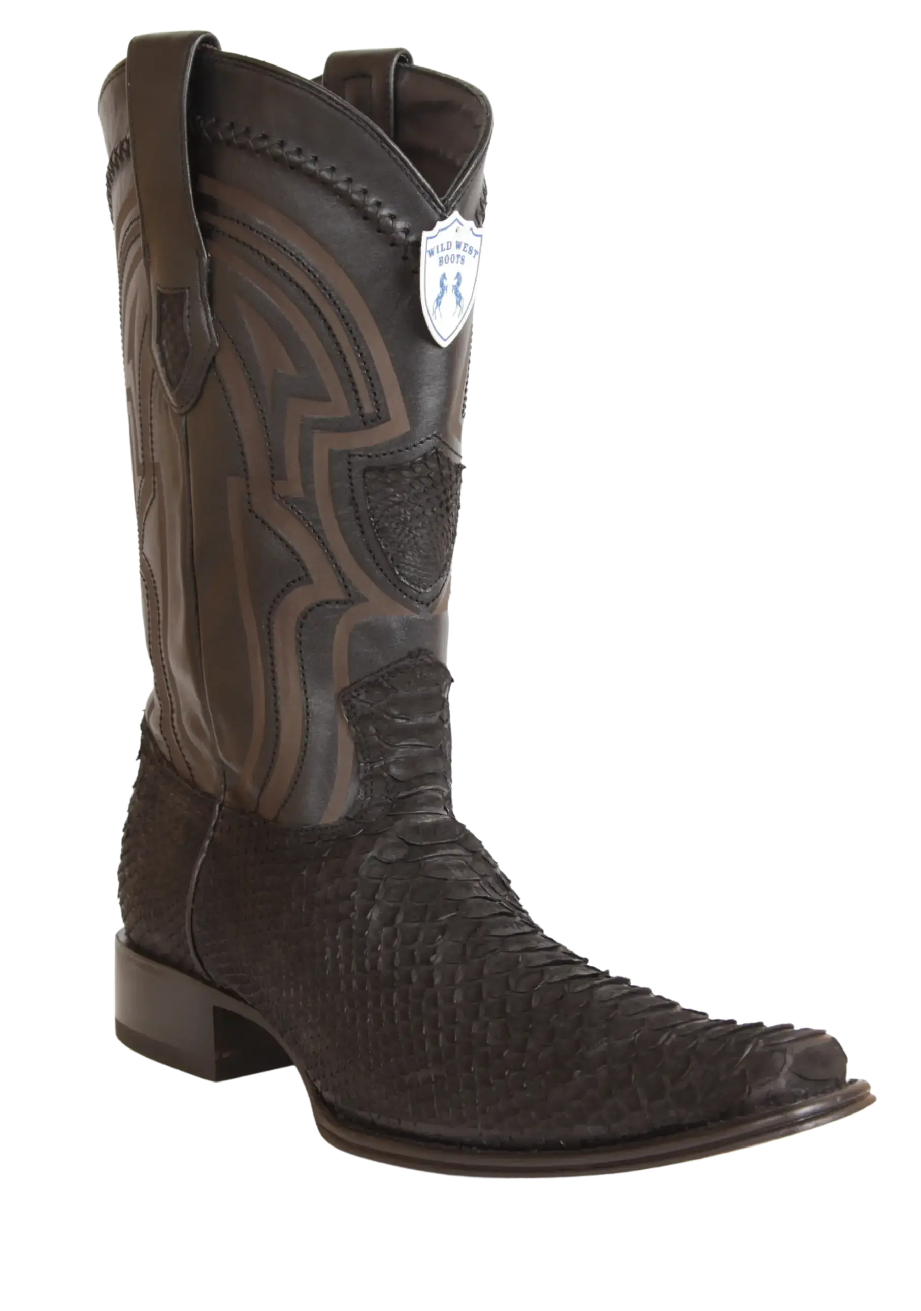 Wild West 277LIN5705 Men's Nubuck Black Genuine Python European Square Toe Cowboy Boots