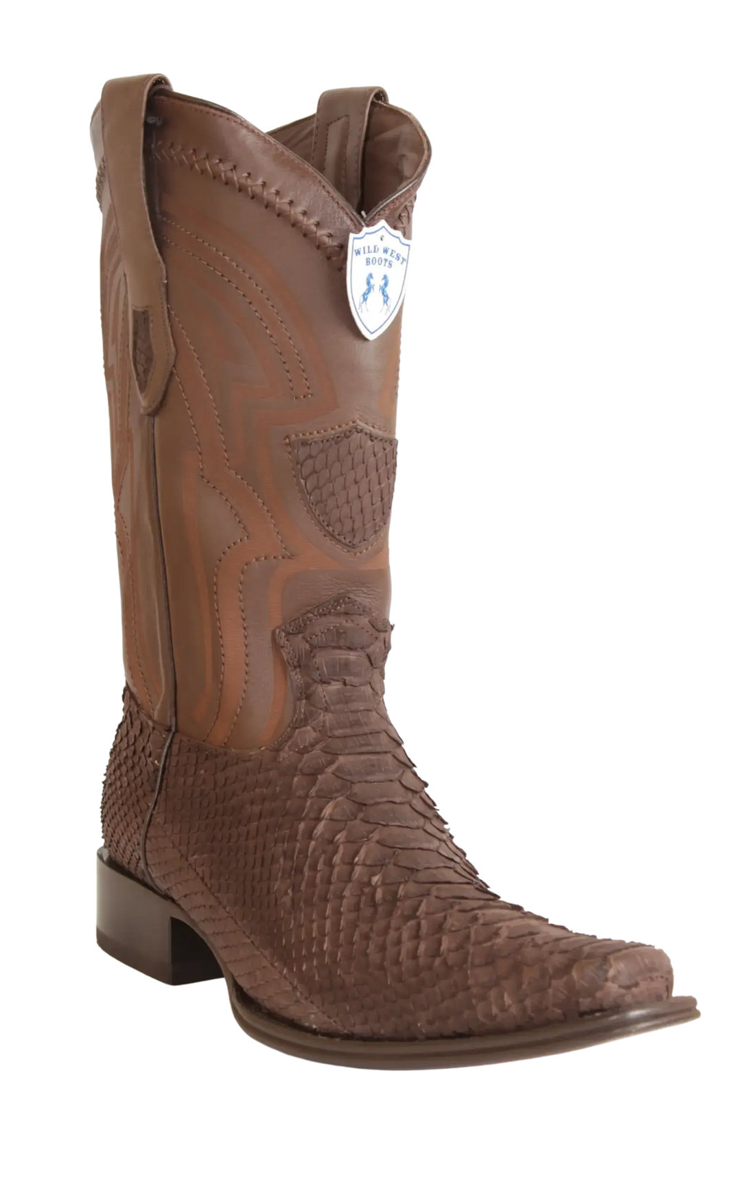 Wild West 277LIN5707 Men's Nubuck Brown Genuine Python European Square Toe Cowboy Boots