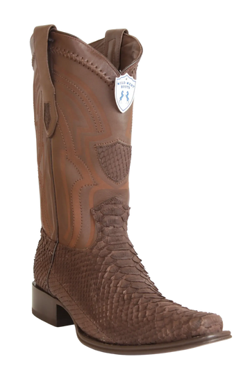 Wild West 277LIN5707 Men's Nubuck Brown Genuine Python European Square Toe Cowboy Boots