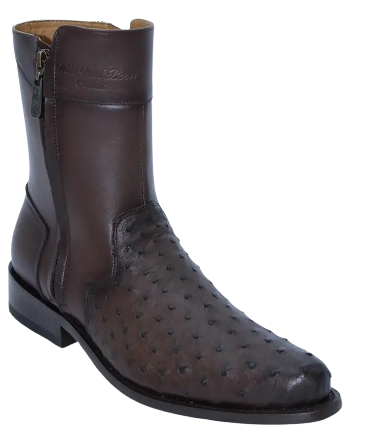 Wild West 278B20316 Women's Faded Brown Genuine Ostrich Low Shaft Round Toe Boots Suit Essence