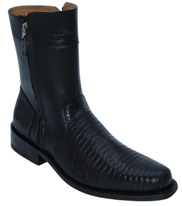 Wild West 278B20705 Women's Black Genuine Teju Lizard Low Shaft Round Toe Boots Suit Essence