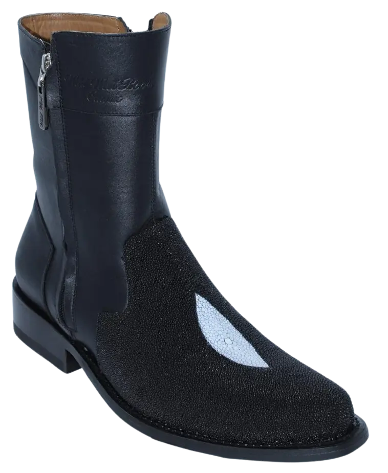 Wild West 278B21205 Women's Black Genuine Single Stone Stingray Low Shaft Round Toe Boots Suit Essence