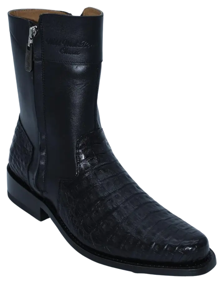 Wild West 278B28205 Women's Black Genuine Caiman Crocodile Belly Low Shaft Round Toe Boots Suit Essence