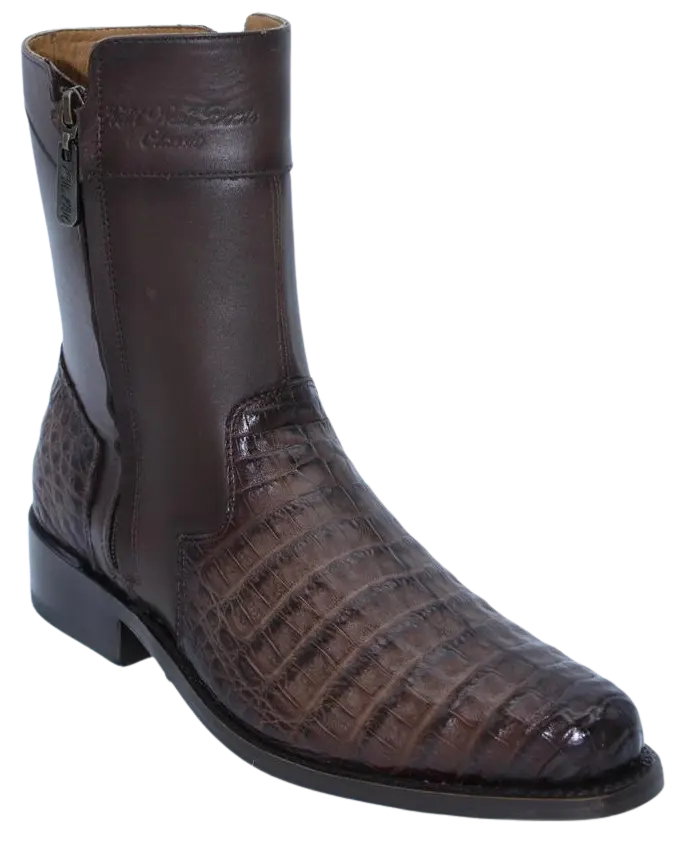 Wild West 278B28216 Women's Faded Brown Genuine Caiman Crocodile Belly Low Shaft Round Toe Boots Suit Essence