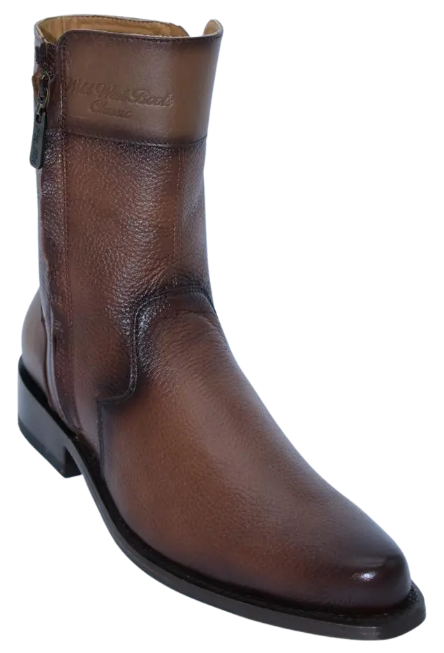 Wild West 278B28316 Women's Faded Brown Genuine Leather Low Shaft Round Toe Boots Suit Essence