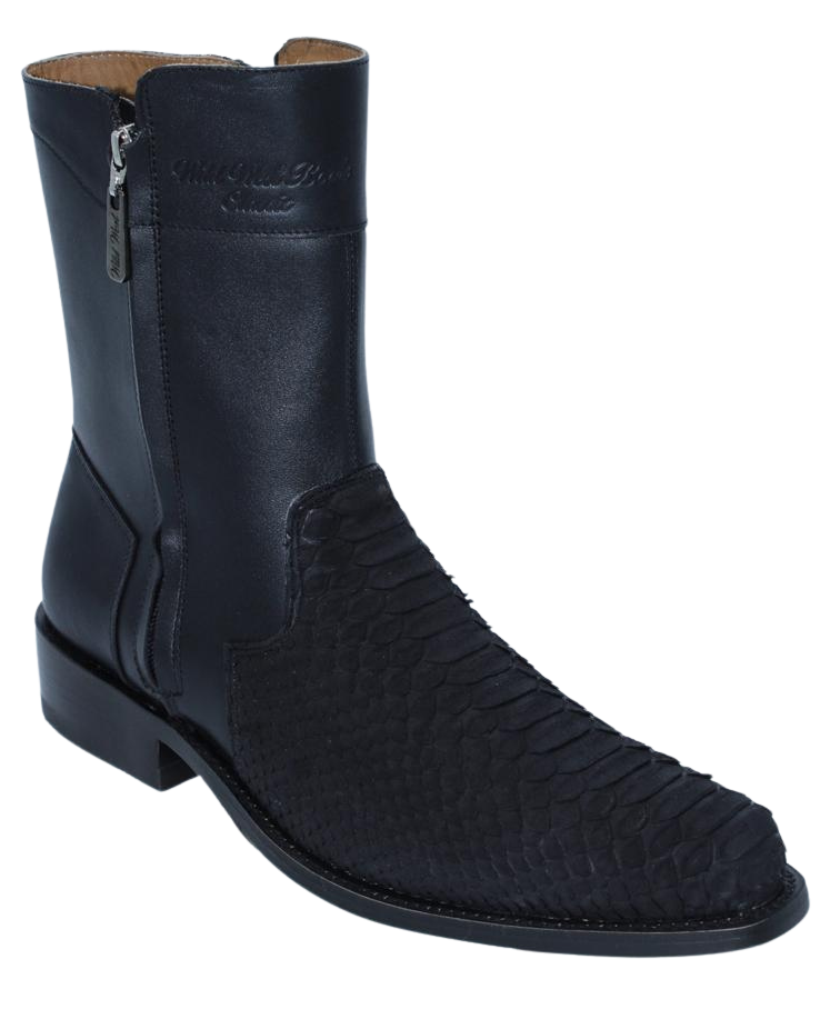 Wild West 278B2N5705 Women's Nubuck Black Genuine Python Low Shaft Round Toe Boots Suit Essence